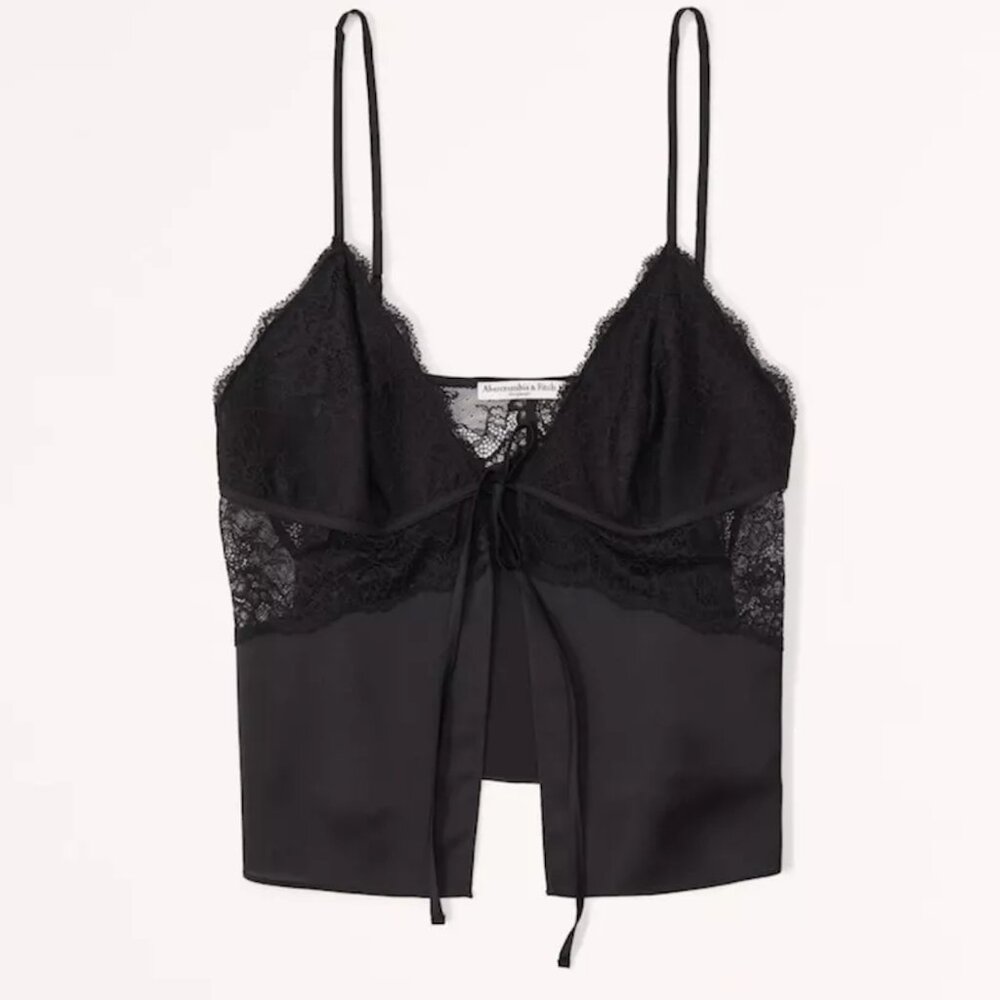 Abercrombie & Fitch Satin & Lace Tie Front Top